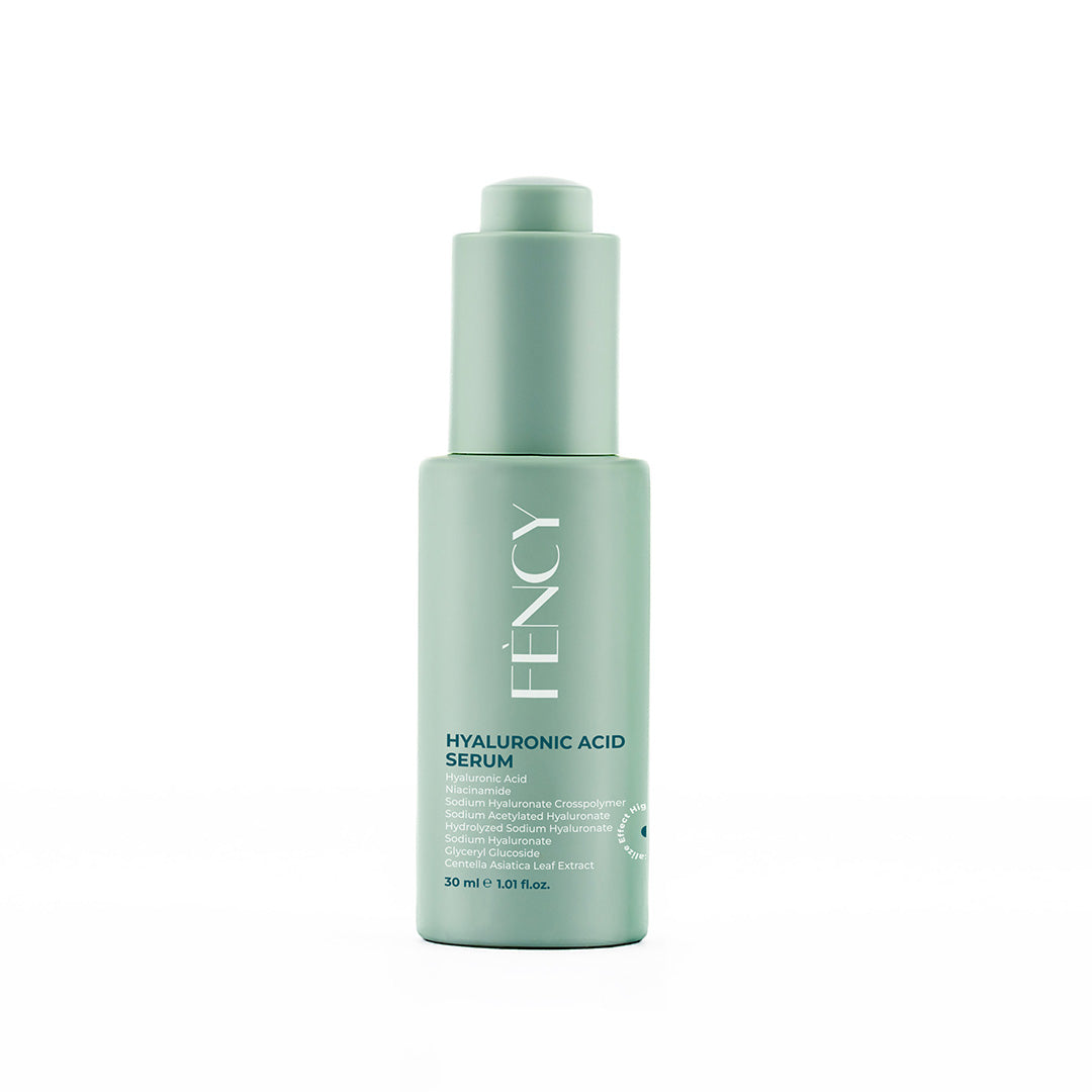 FÈNCY Hyaluronic Acid Serum 30ml in a sage-green pump bottle on white background – UAE