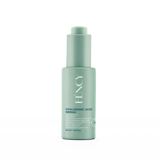 FÈNCY Hyaluronic Acid Serum 30ml in a sage-green pump bottle on white background – UAE